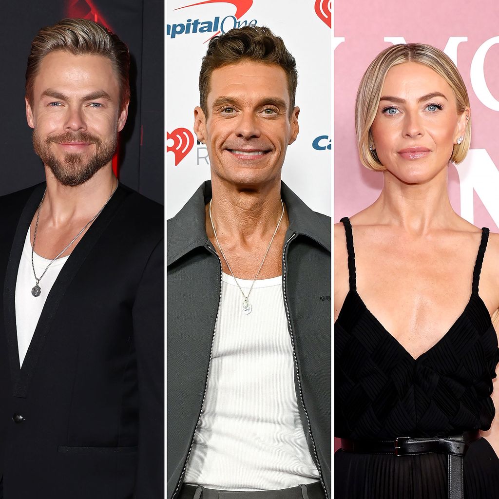 Derek Hough playfully calls out Ryan Seacrest over his past romance with Julianne Hough on Celebrity Wheel of Fortune